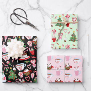 Christmas Candy Cane Sweets Patterns Wrapping Paper Sheets
