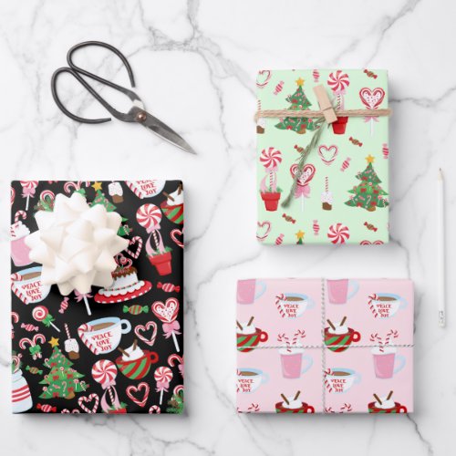 Christmas Candy Cane Sweets Patterns Wrapping Paper Sheets