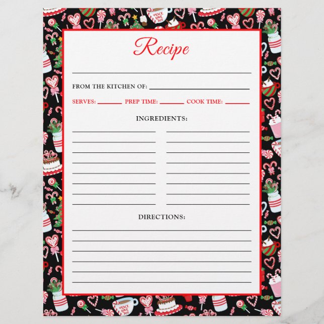Christmas Candy Cane Sweets Recipe Page (Front)