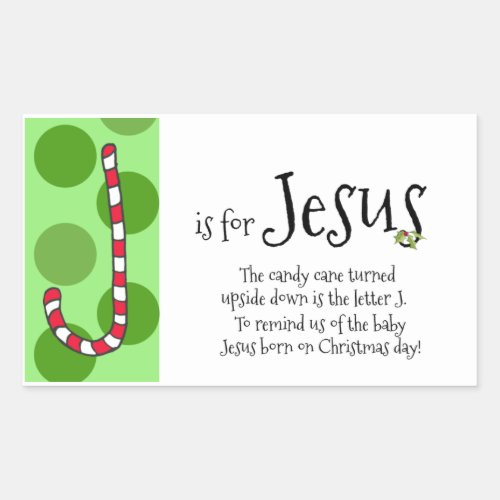 Christmas Candy Cane Tags_ J is for Jesus Rectangular Sticker