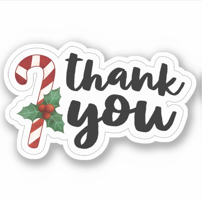 Christmas Candy Cane Thank You Sticker (Front)