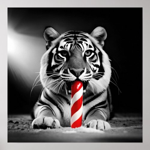 Christmas Candy Cane Tiger II Poster