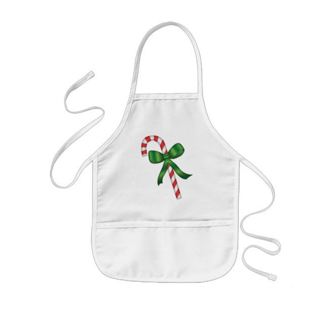 Christmas Candy Cane with Green Ribbon Kids' Apron (Front)