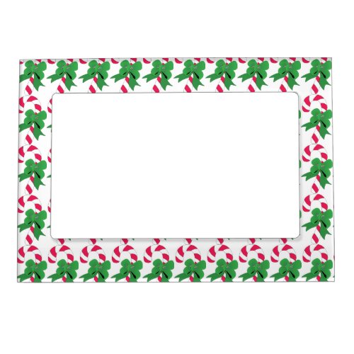 Christmas Candy Cane with Green Ribbon Magnetic Photo Frame