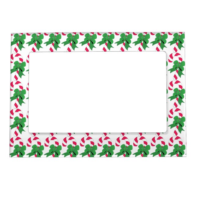 Christmas Candy Cane with Green Ribbon Magnetic Photo Frame (Front)