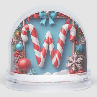 🎄 Christmas Candy Cane Wreath W Monogram Snow Globe