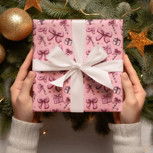 Christmas Candy Canes and Bows Wrapping Paper