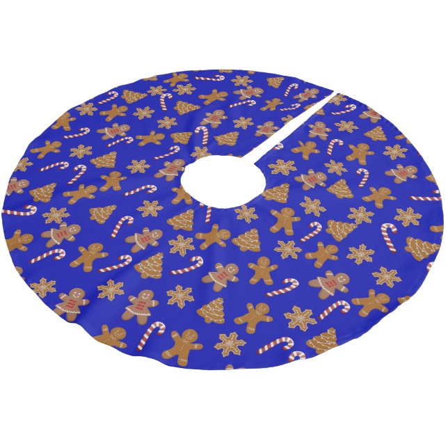 Christmas Candy Canes and Gingerbread Cookies Brushed Polyester Tree Skirt (Angled)