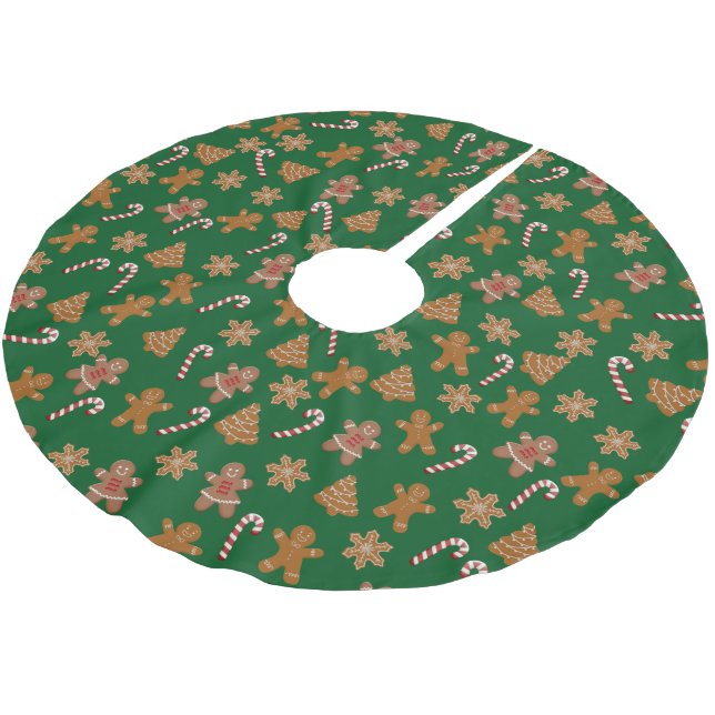 Christmas Candy Canes and Gingerbread Cookies Brushed Polyester Tree Skirt (Angled)