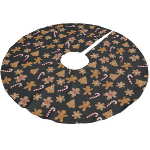 Christmas Candy Canes and Gingerbread Cookies Brushed Polyester Tree Skirt