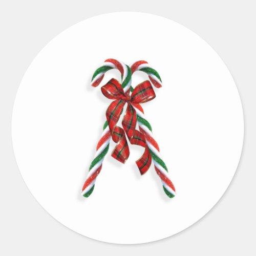 Christmas Candy Canes and ribbons Classic Round Sticker