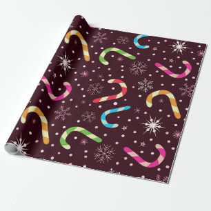 Christmas candy canes and snowflakes pattern wrapping paper