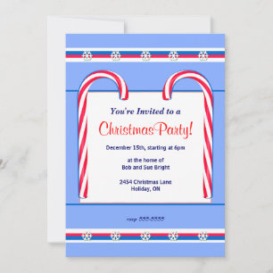 Christmas Candy Canes Blue Invitation