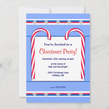Christmas Candy Canes Blue Invitation by xfinity7 at Zazzle