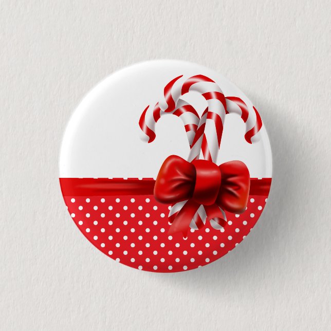 Christmas Candy Canes Bow with Red and White Dots  Button (Front)