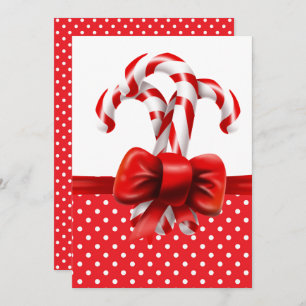 Christmas Candy Canes Bow with Red and White Dots Invitation