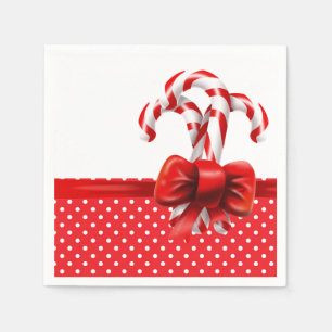 Christmas Candy Canes Bow with Red and White Dots  Napkins