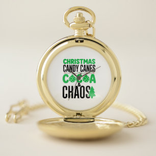 Christmas Candy Canes Cocoa Chaos Design Pocket Watch
