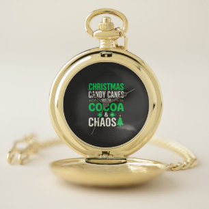 Christmas Candy Canes Cocoa Chaos Holiday Pocket Watch