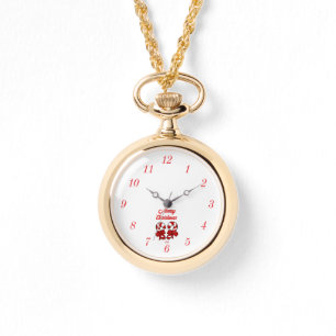Christmas Candy Canes Gold Necklace Watch