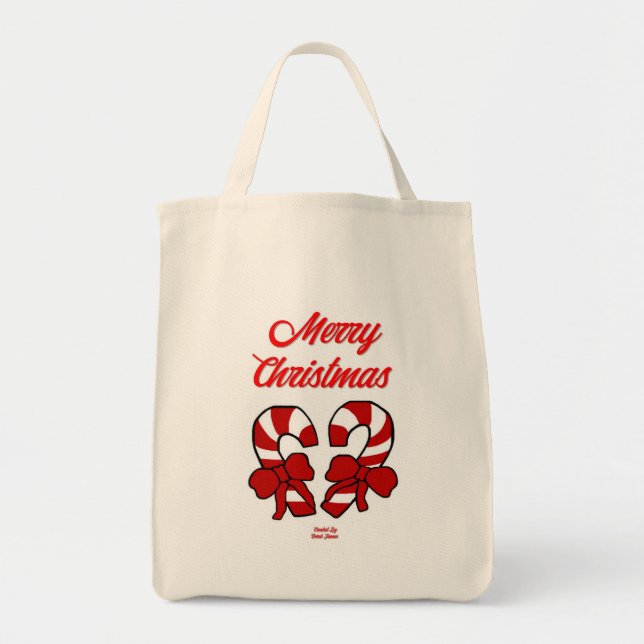 Christmas Candy Canes Grocery Tote Bag (Front)
