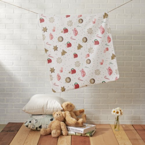Christmas Candy Canes Hot Cocoa Snowflakes Baby Blanket