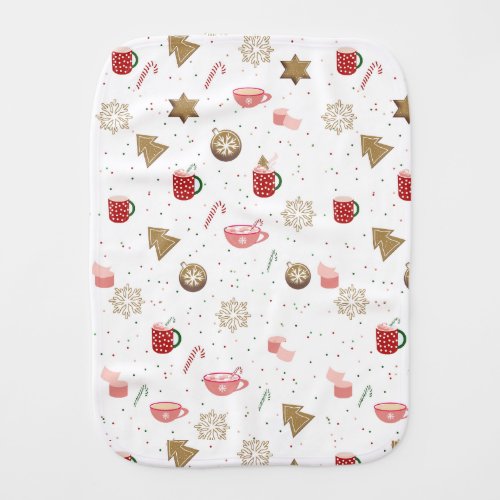 Christmas Candy Canes Hot Cocoa Snowflakes Baby Burp Cloth