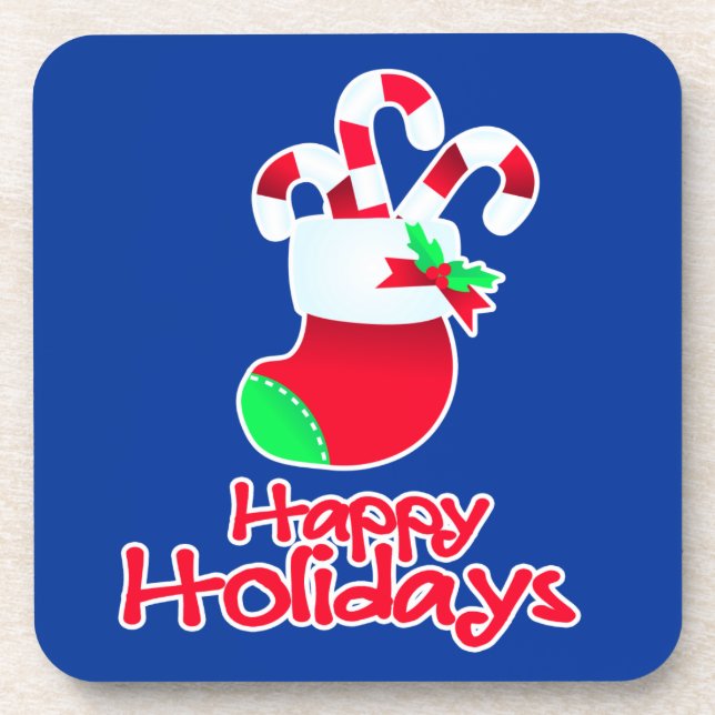 Christmas candy canes in boot set of 6 coasters (Front)