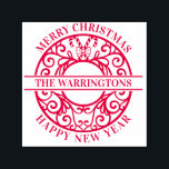 Christmas Candy Canes Lacy Filigree Family Name Self-inking Stamp<br><div class="desc">Christmas New Year Greetings Festive Candy Canes Lacy Filigree Family Name Design ========</div>