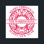 Christmas Candy Canes Lacy Filigree Family Name Self-inking Stamp<br><div class="desc">Christmas New Year Greetings Festive Candy Canes Lacy Filigree Family Name Design ========</div>