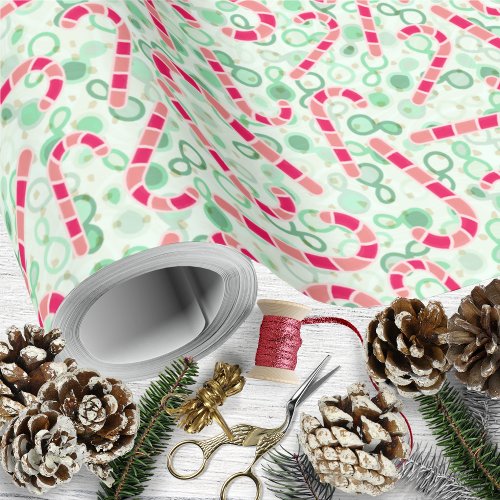 Christmas_Candy Canes on Paisley Texture Wrapping Paper