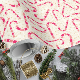 Elegant cute red and gold foil candy cane pattern wrapping paper sheets, Zazzle