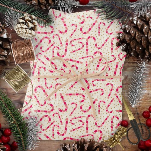 Christmas_Candy Canes_Red and Pink_Cream Textured Wrapping Paper Sheets