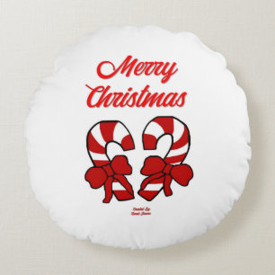 Christmas Candy Canes Round Throw Pillow