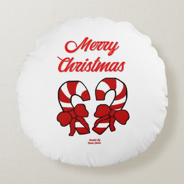 Christmas Candy Canes Round Throw Pillow (Front)