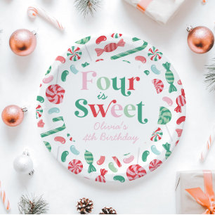 Christmas Candy Four is Sweet 4th Birthday Paper Plates