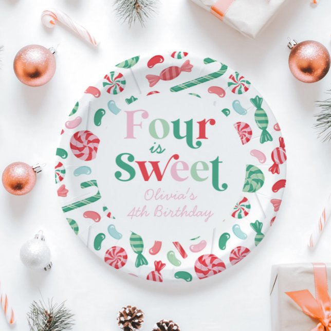 Christmas Candy Four is Sweet 4th Birthday Paper Plates (Creator Uploaded)