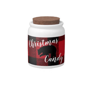 Christmas Candy Jar Red Plaid Black Bear