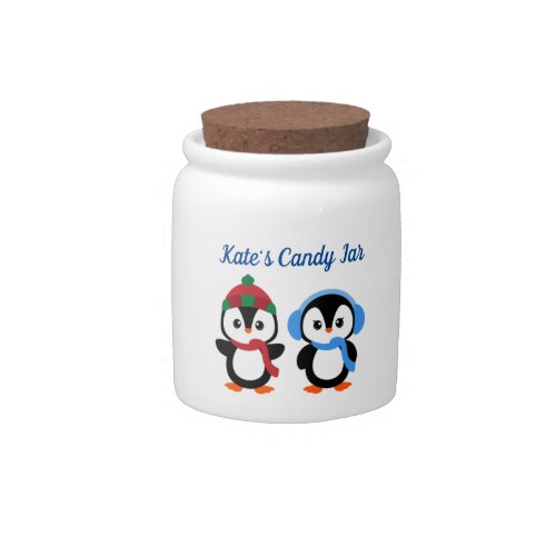 Christmas Candy Jar with Two Penguins