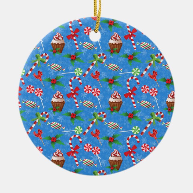 Christmas Candy, lollipop and cake Ceramic Ornament (Front)