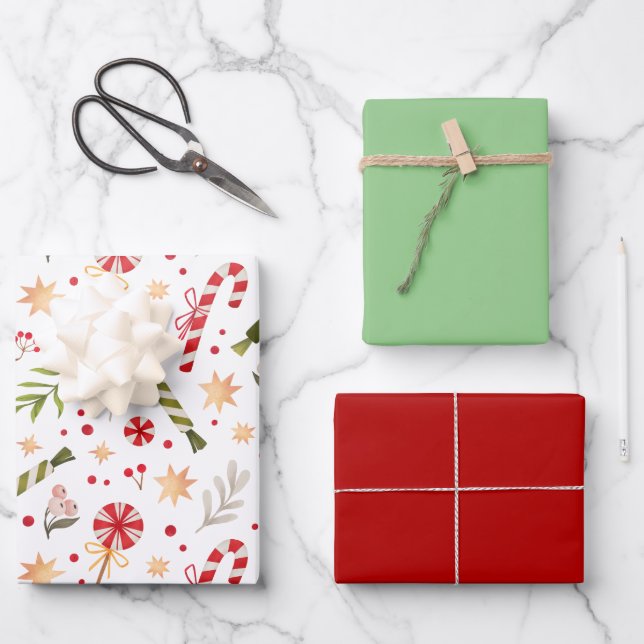 Christmas Candy Pattern Packaging Coordinated  Wrapping Paper Sheets (Front)