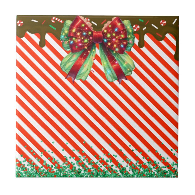 Christmas candy peppermint candys candies xmas can ceramic tile (Front)