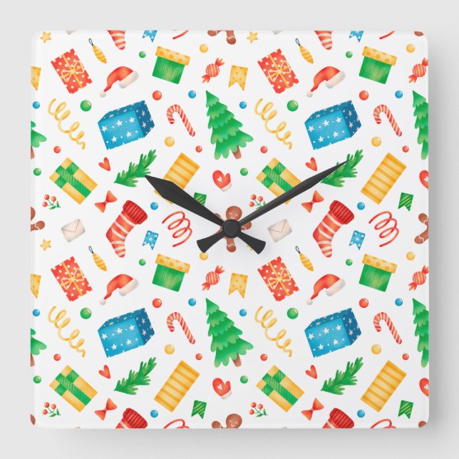 Christmas candy peppermint candys candies xmas can square wall clock (Front)
