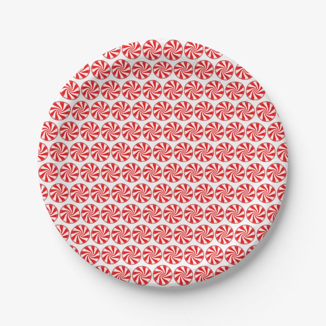 Christmas  Candy Peppermint Pattern Paper Plates (Front)