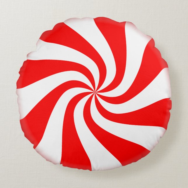 Christmas Candy Peppermint Round Pillow (Front)