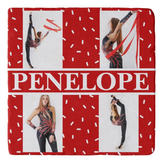 Christmas Candy Sprinkle 4 Photo Collage Trivet (Front)