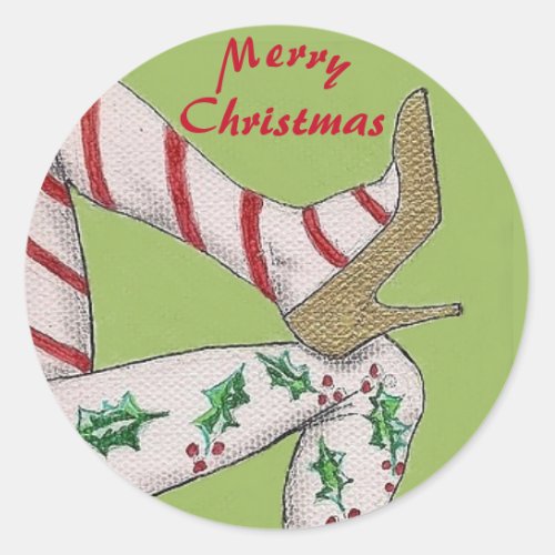 Christmas Candy_stripe Legs in High Heels __ Classic Round Sticker