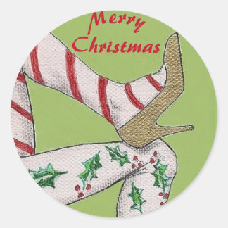 Christmas Candy-stripe Legs in High Heels -- Classic Round Sticker