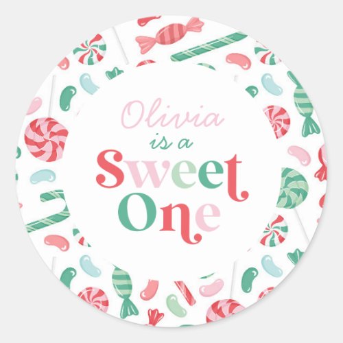 Christmas Candy Sweet One First Birthday Classic Round Sticker