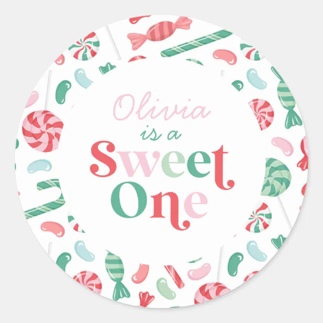 Christmas Candy Sweet One First Birthday Classic Round Sticker | Zazzle